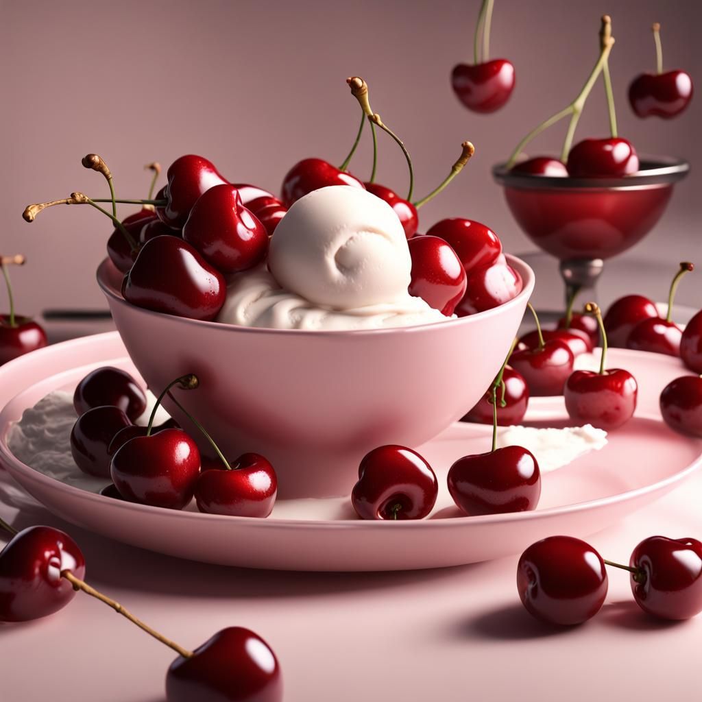 Cherries Spill onto Ice Cream: Matte Painting