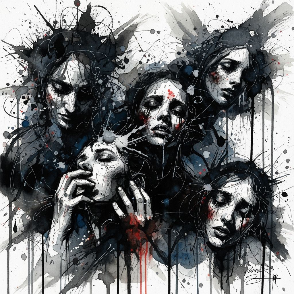 Grimdark Portrait in Ink and Watercolor Style