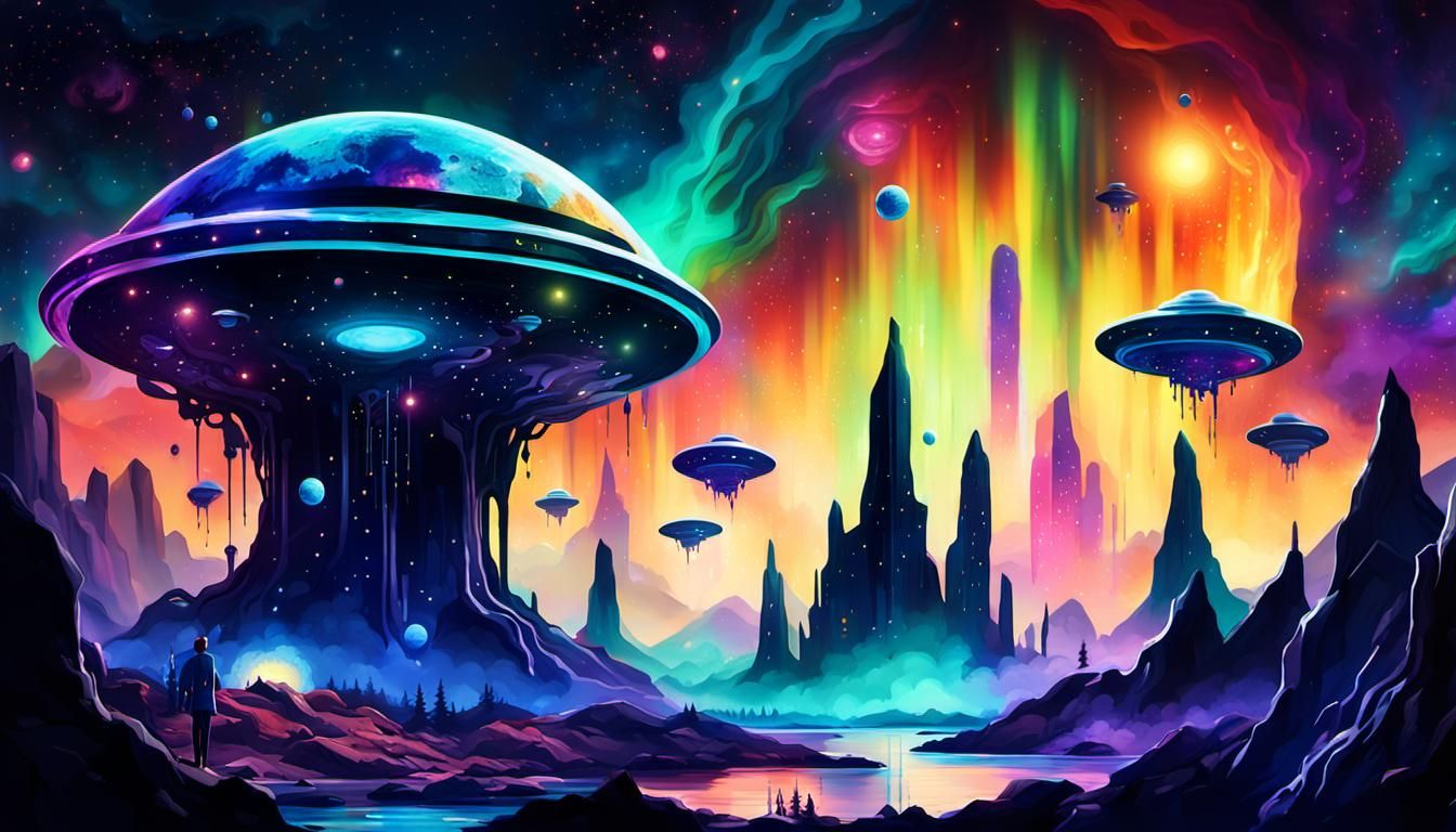 Surreal Alien Megalopolis with UFOs as Digital Art