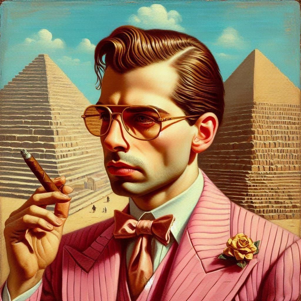 1930s Mafioso Portrait with Cigarillo in Oil Gouache