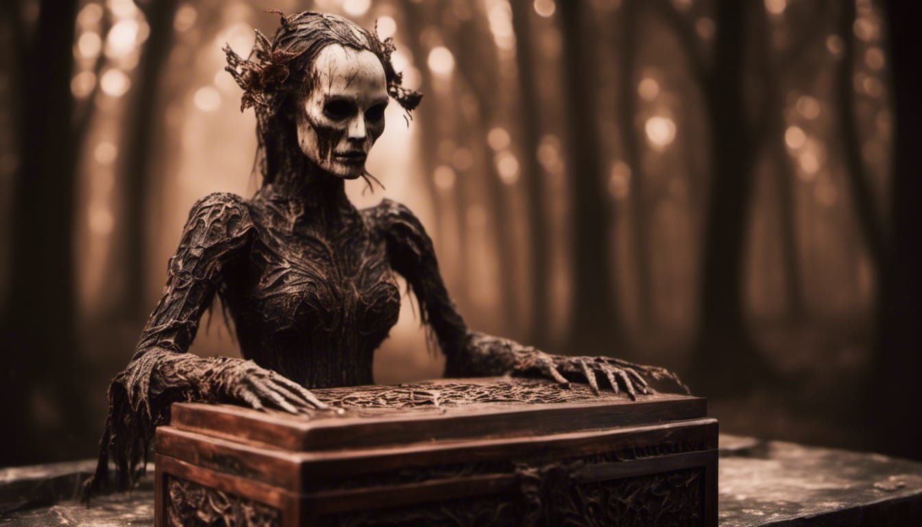 Macabre Bone Fairy in Carved Mahogany Box