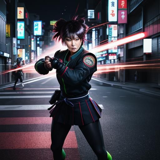 Asuka Kazama in Tokyo Street: Vibrant Digital Art