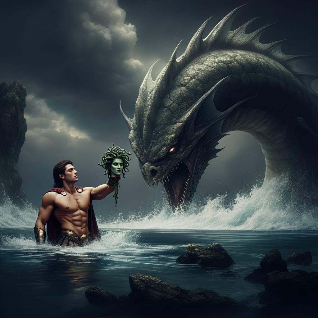 Ancient Greek Warrior Defeats Mythical Sea Monster in Dark F...