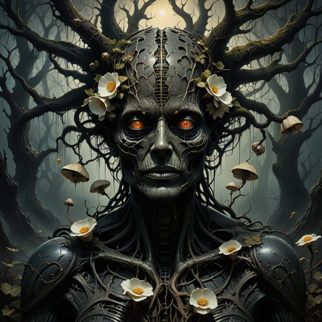 Surreal Dark Fantasy with Bioluminescent Mushrooms and Twist...