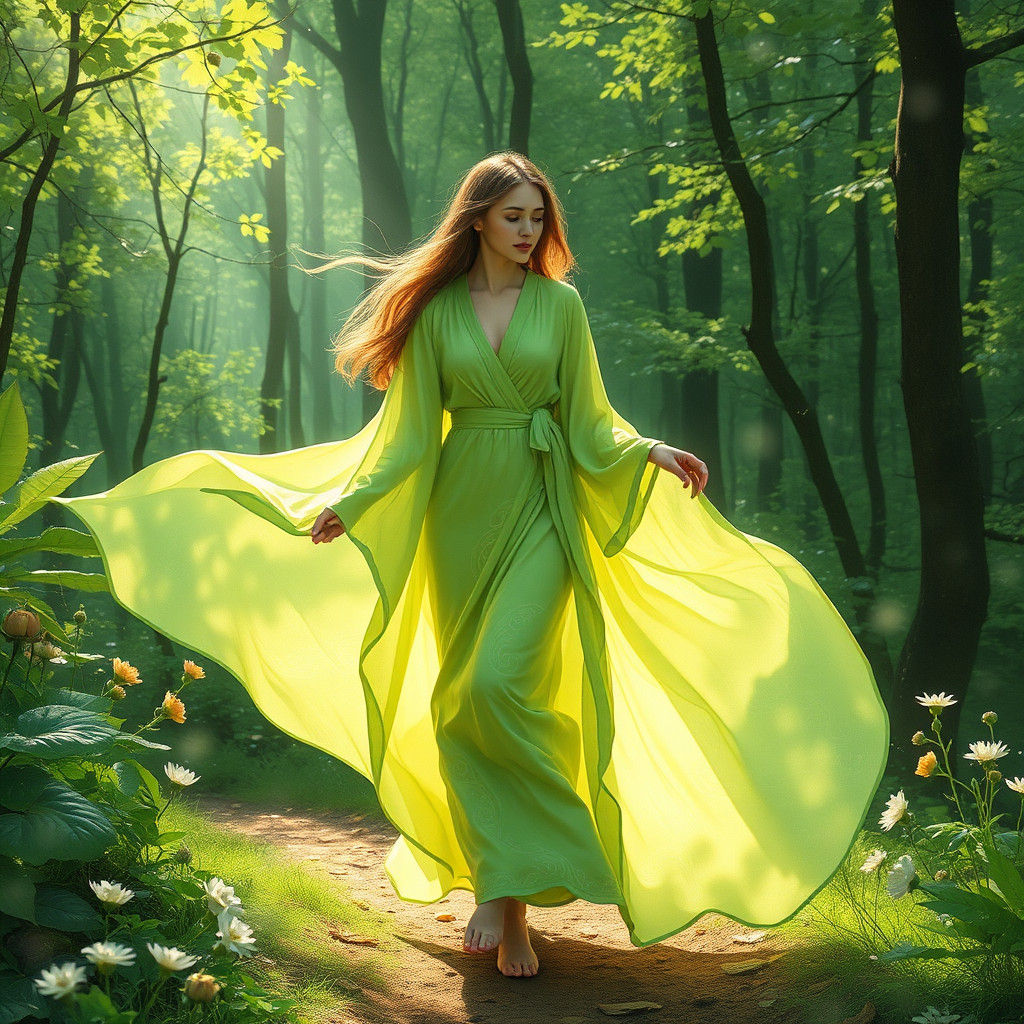 Ethereal Woman in Forest of Light