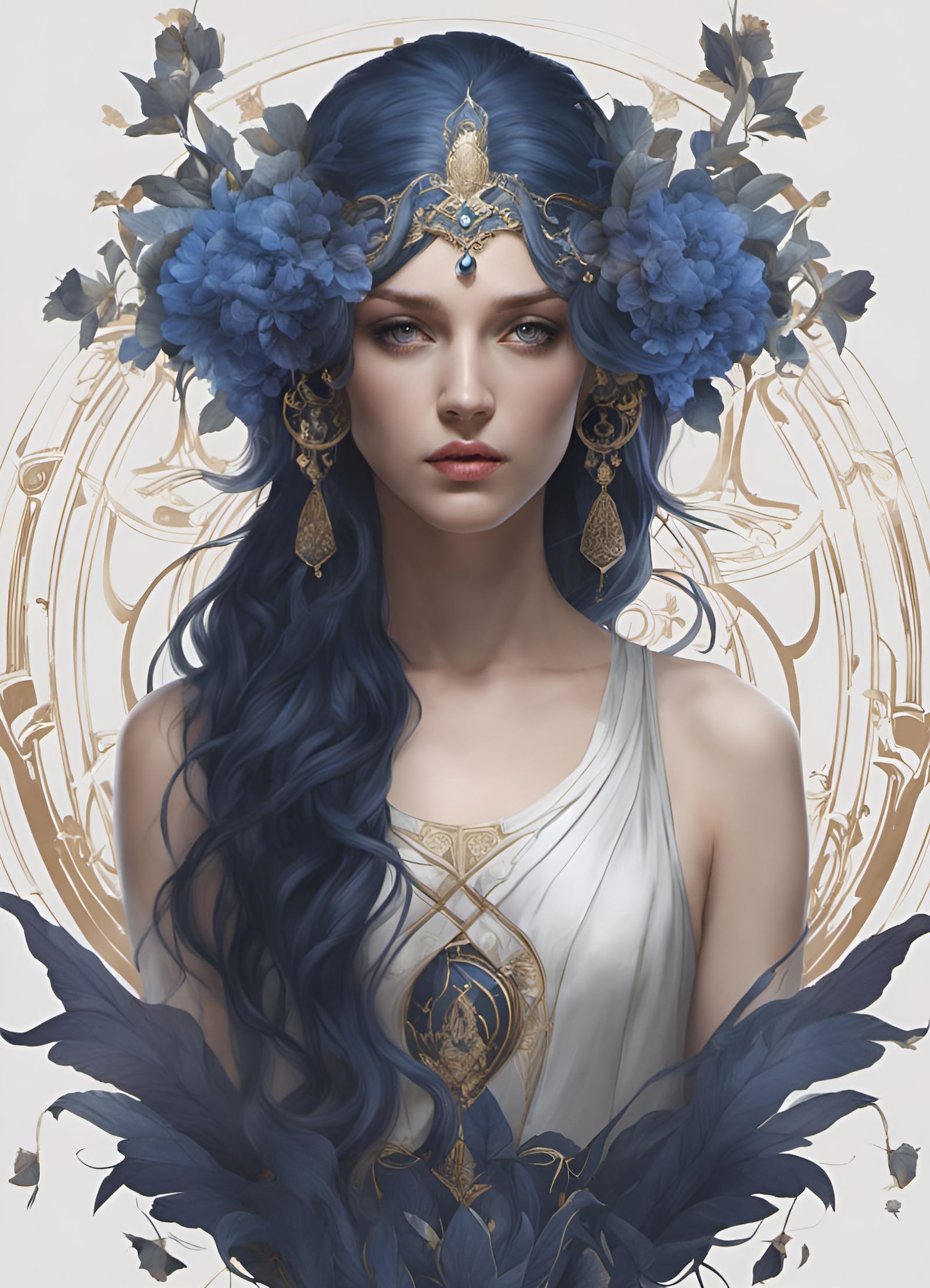 Indigo Star Goddess Portrait in Detailed Matte Style