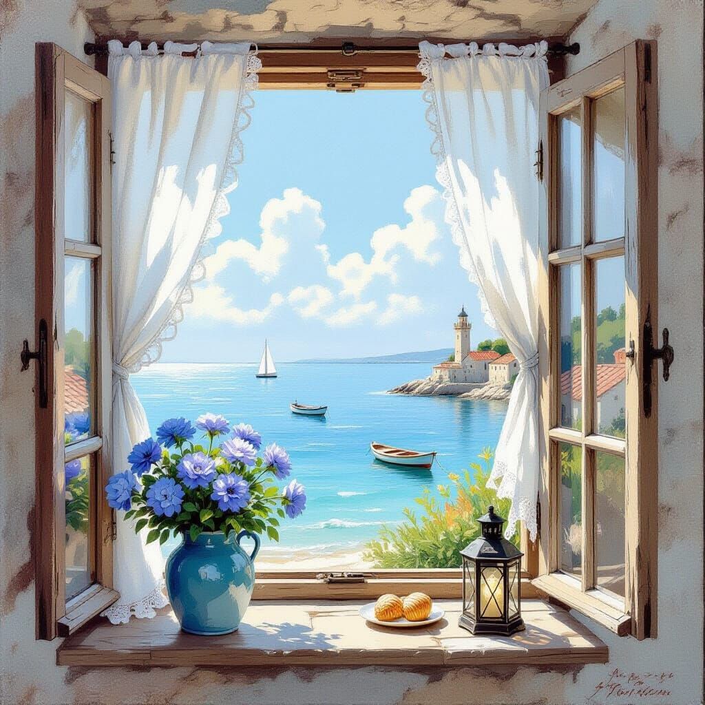Shabby Chic Seaside Window with Pastel Accents