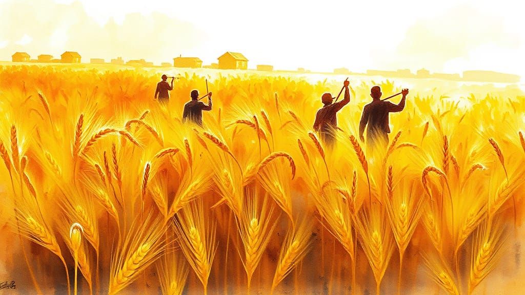 Golden Grain Harvest in Expressive Watercolor Style