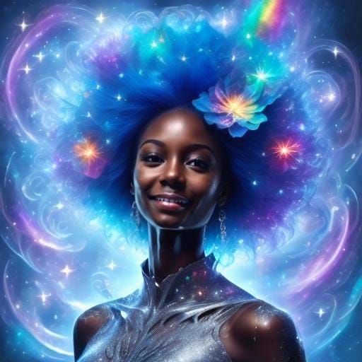 Cosmic Glitter Portrait with 3D Lace Flowers