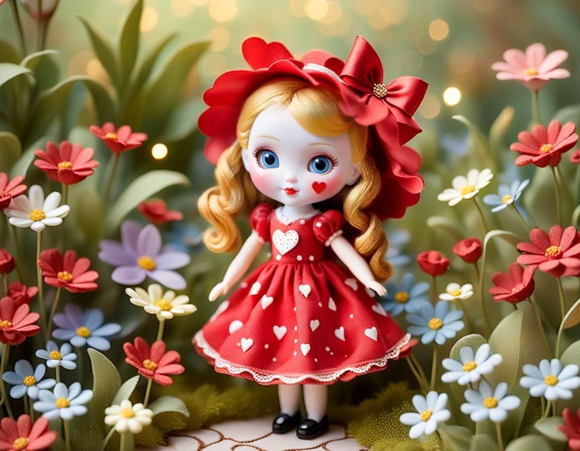 Cute Doll with Floral Heart in Storybook Style
