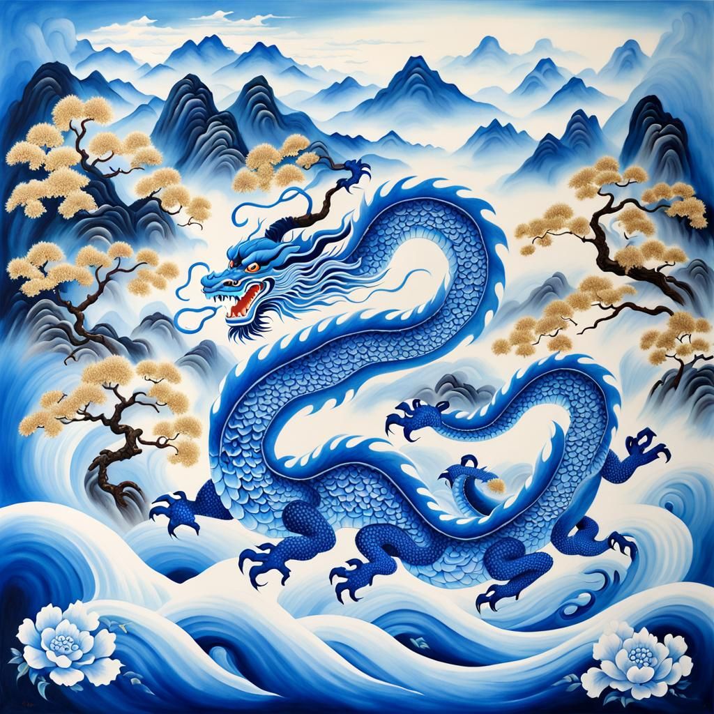 Chinese Azure dragon painting