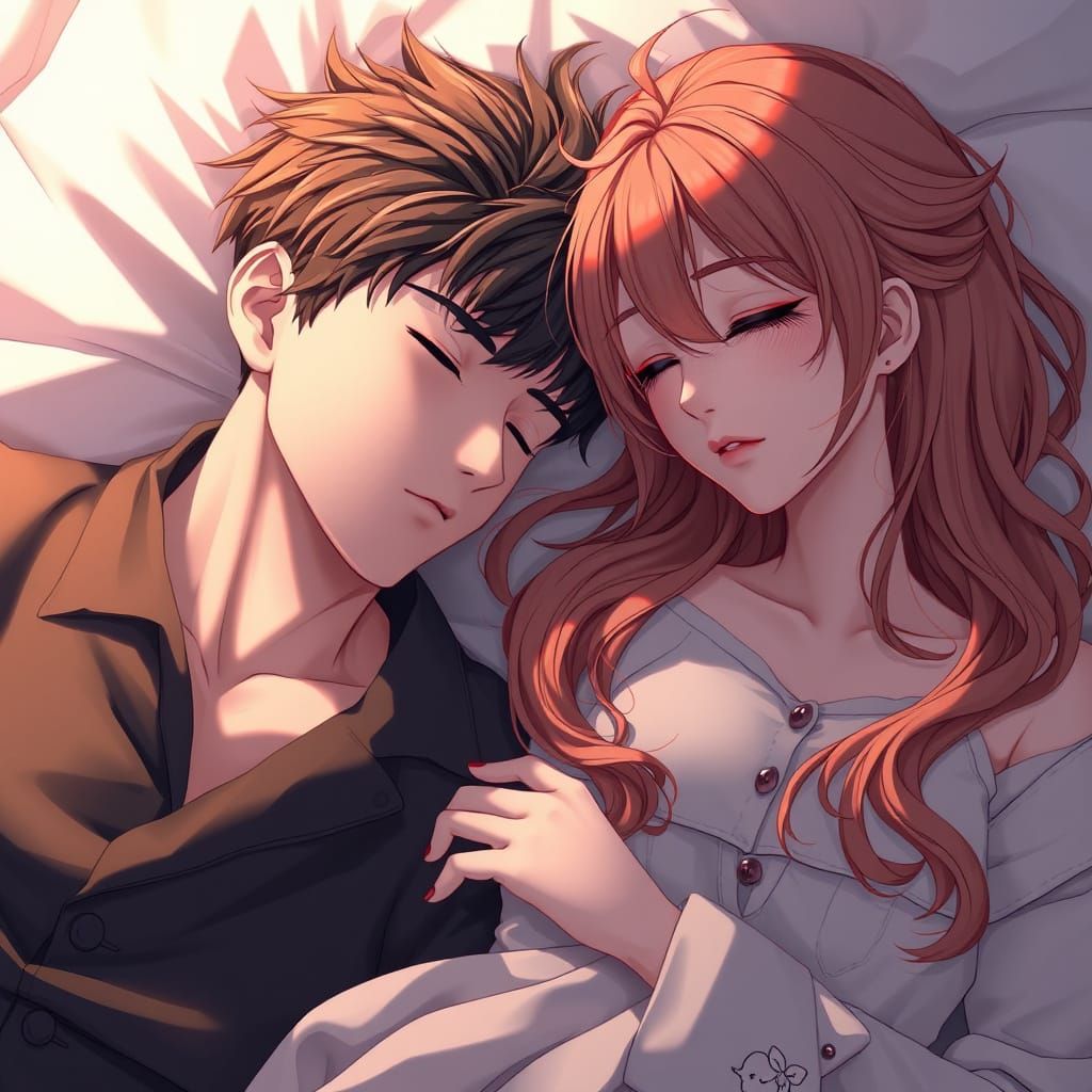 Cute Sleeping Couple in 3D Anime Art
