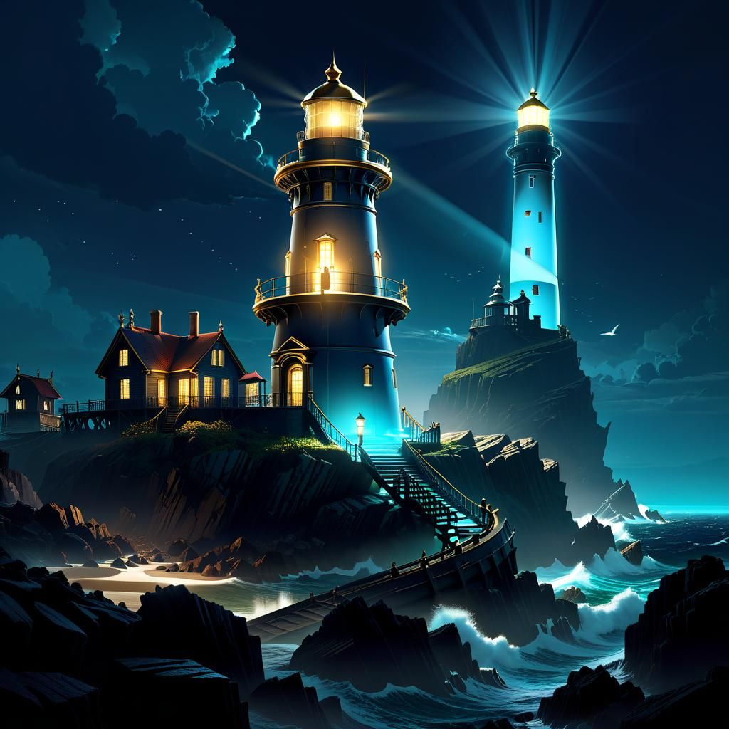 Monochrome Robot Lighthouse Movie Poster in Military Style