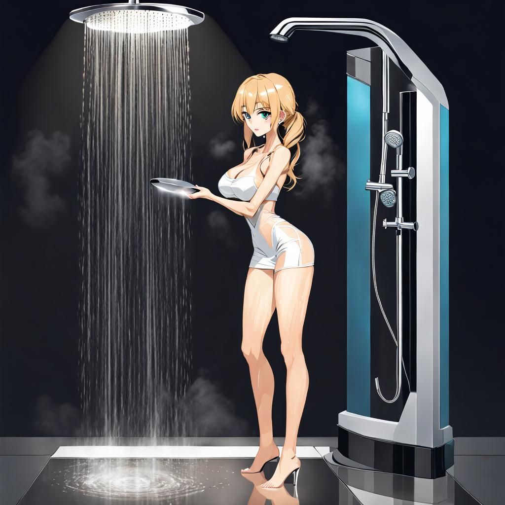 Blue-Eyed Model in Steamy Shower