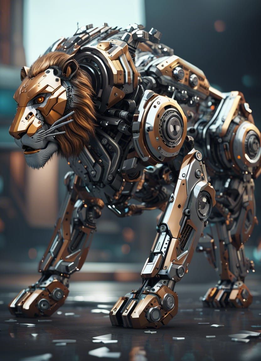 Futuristic Robotic Lion in Sci-Fi Style