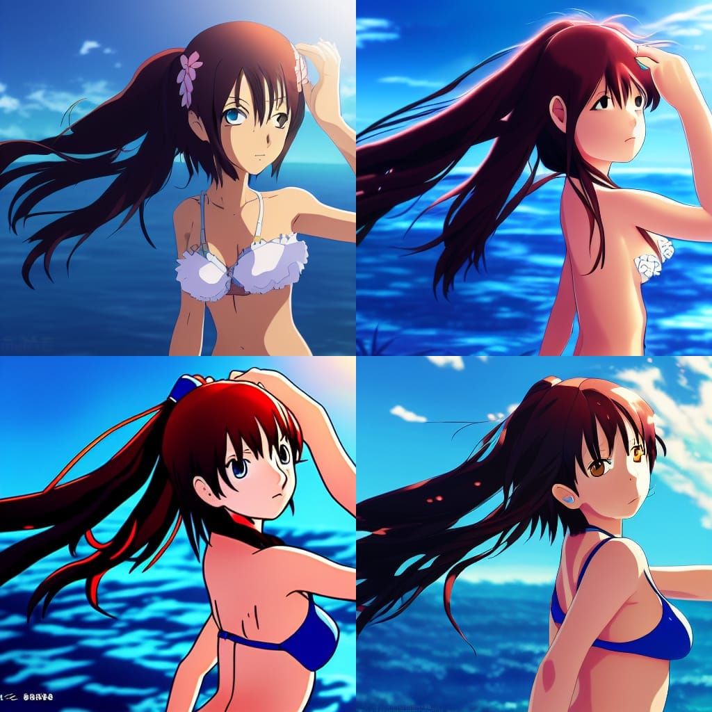Anime Girl in Bikini, Ghibli-Inspired Key Visual