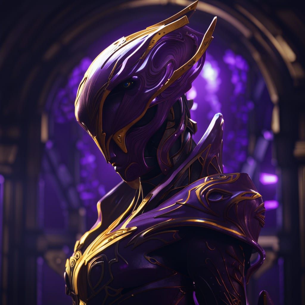 Purple Equinox Warframe in Dark Fantasy Style