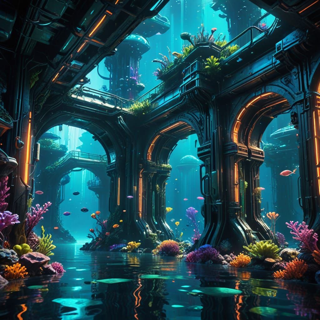 Underwater City: Hyper-Realistic Bioluminescent Sci-Fi Art