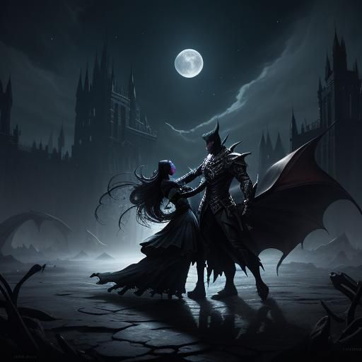 Moonlit Vampire and Girl: Fantasy Concept Art