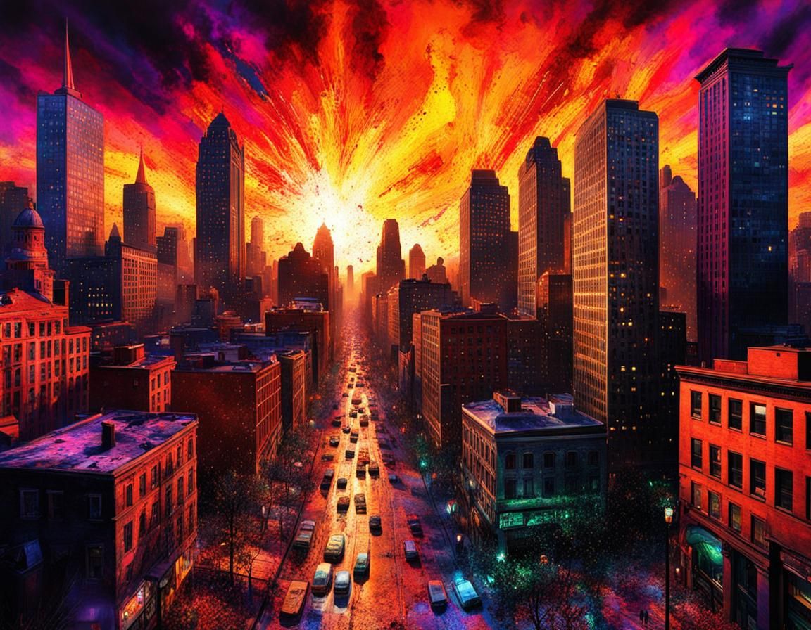 Macabre Body Horror Cityscape in Fauvism Style