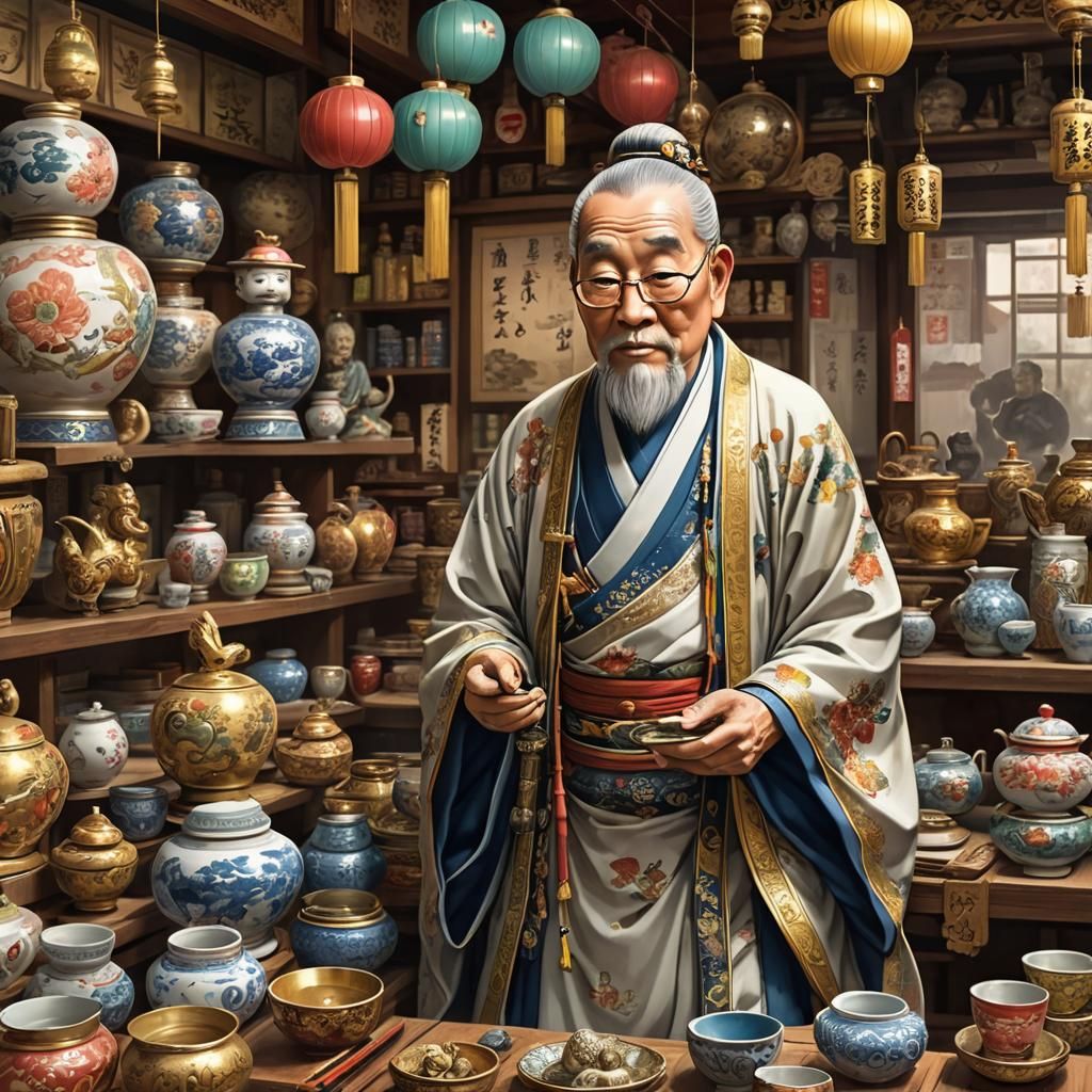 Ancient Japanese Man in a Chinese Antique Shop