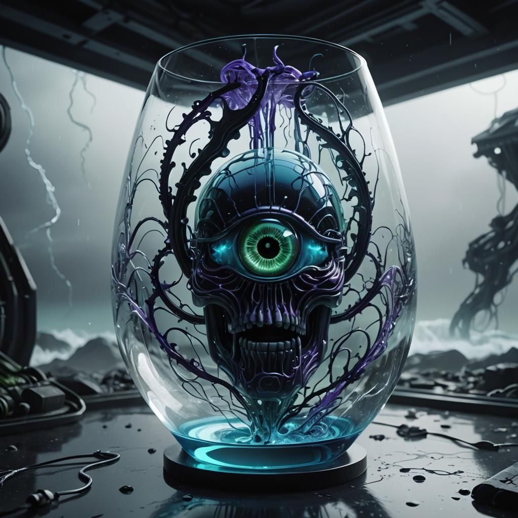 Glass 'A' with Brain: Gothic Futurism 3D Render