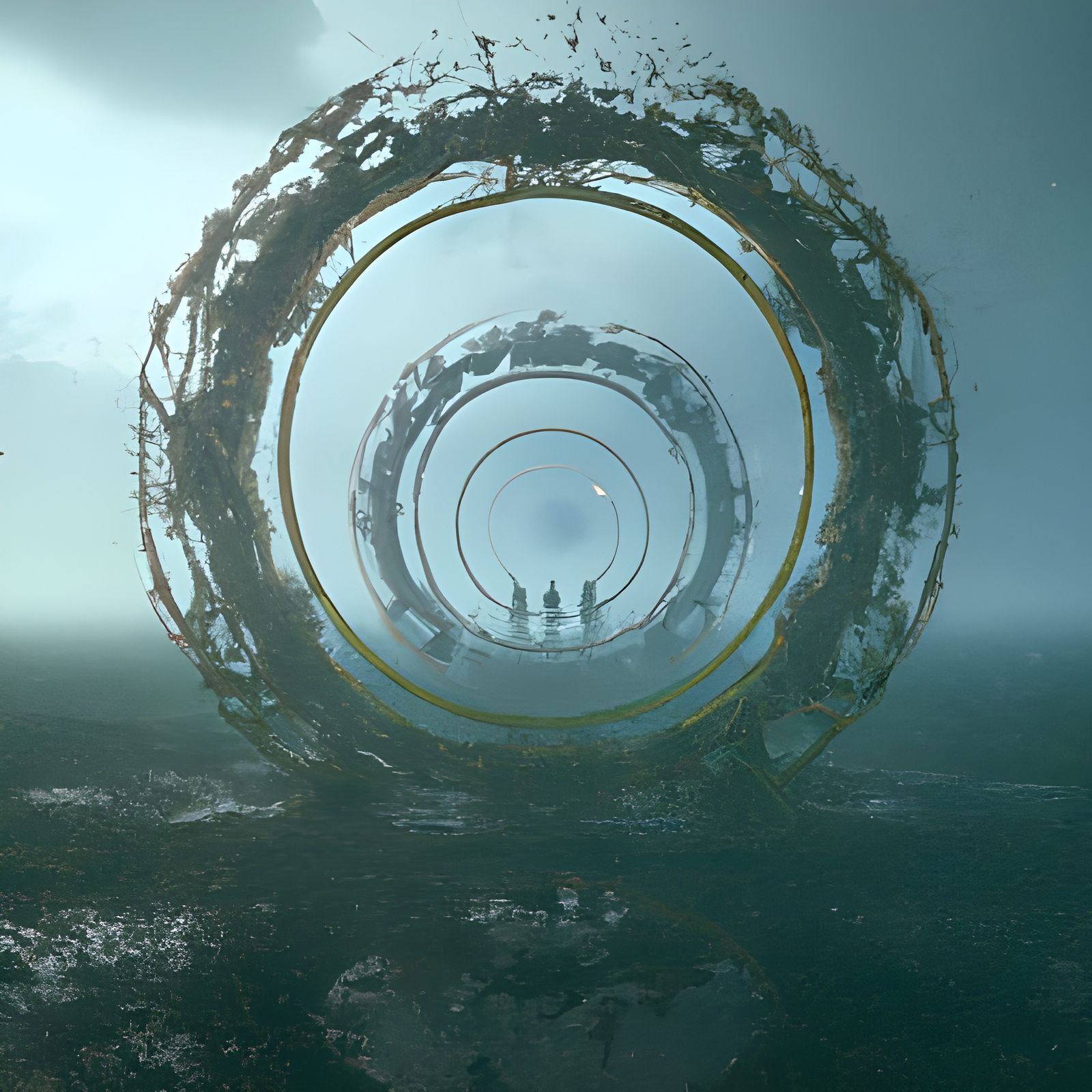 Luminescent Eldritch Humanoids in a Desolate Dreamscape