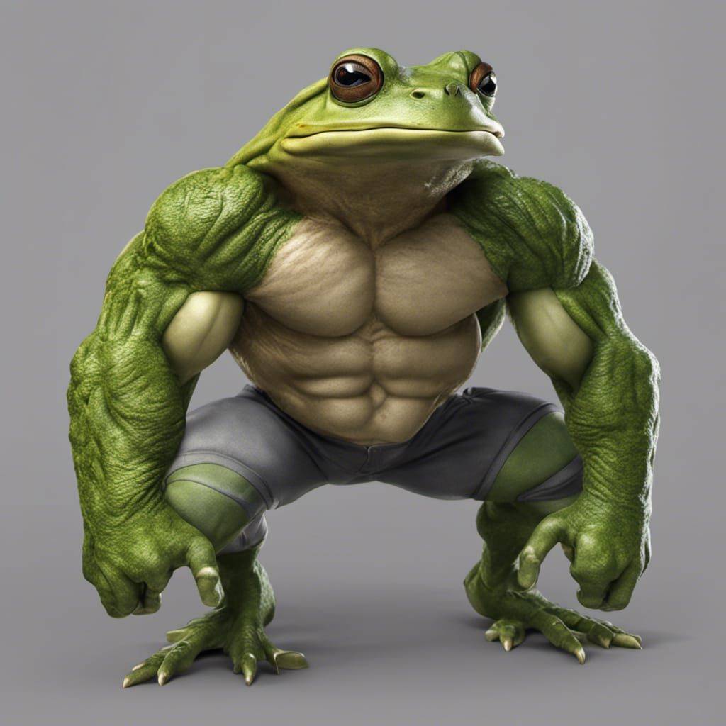 Muscular Frog Lifting Weights: Hyperrealistic Anthropomorphi...