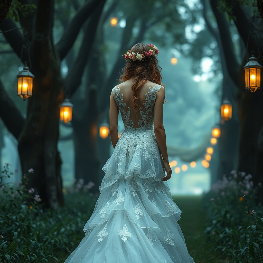 Ethereal Bride in Forest Aisle: Matte Painting