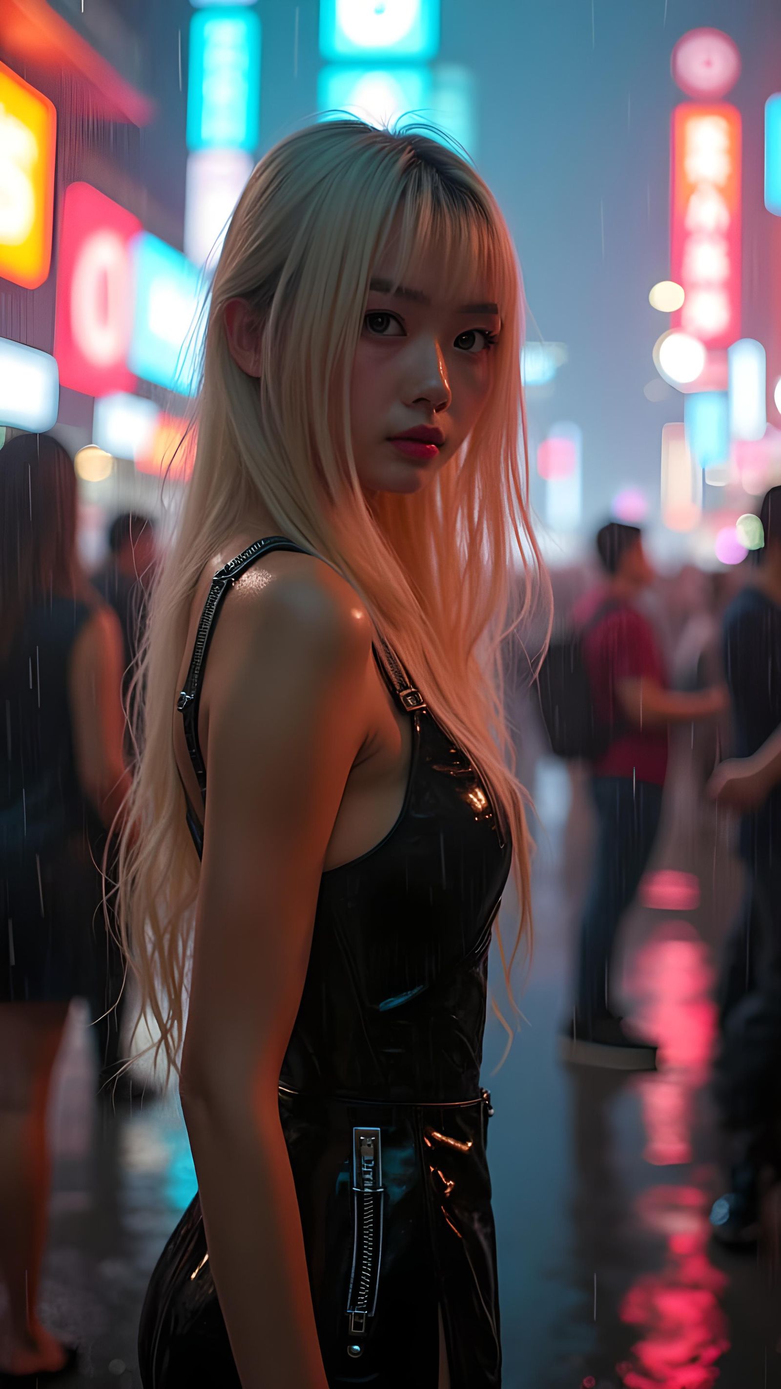 Asian Cyber Girl in Futuristic City Nightlife
