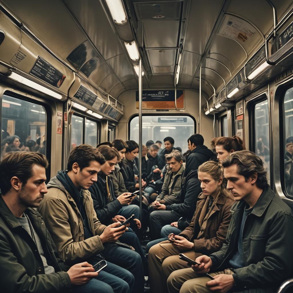 Crowded Metro Train in Hyperrealistic HDR Style