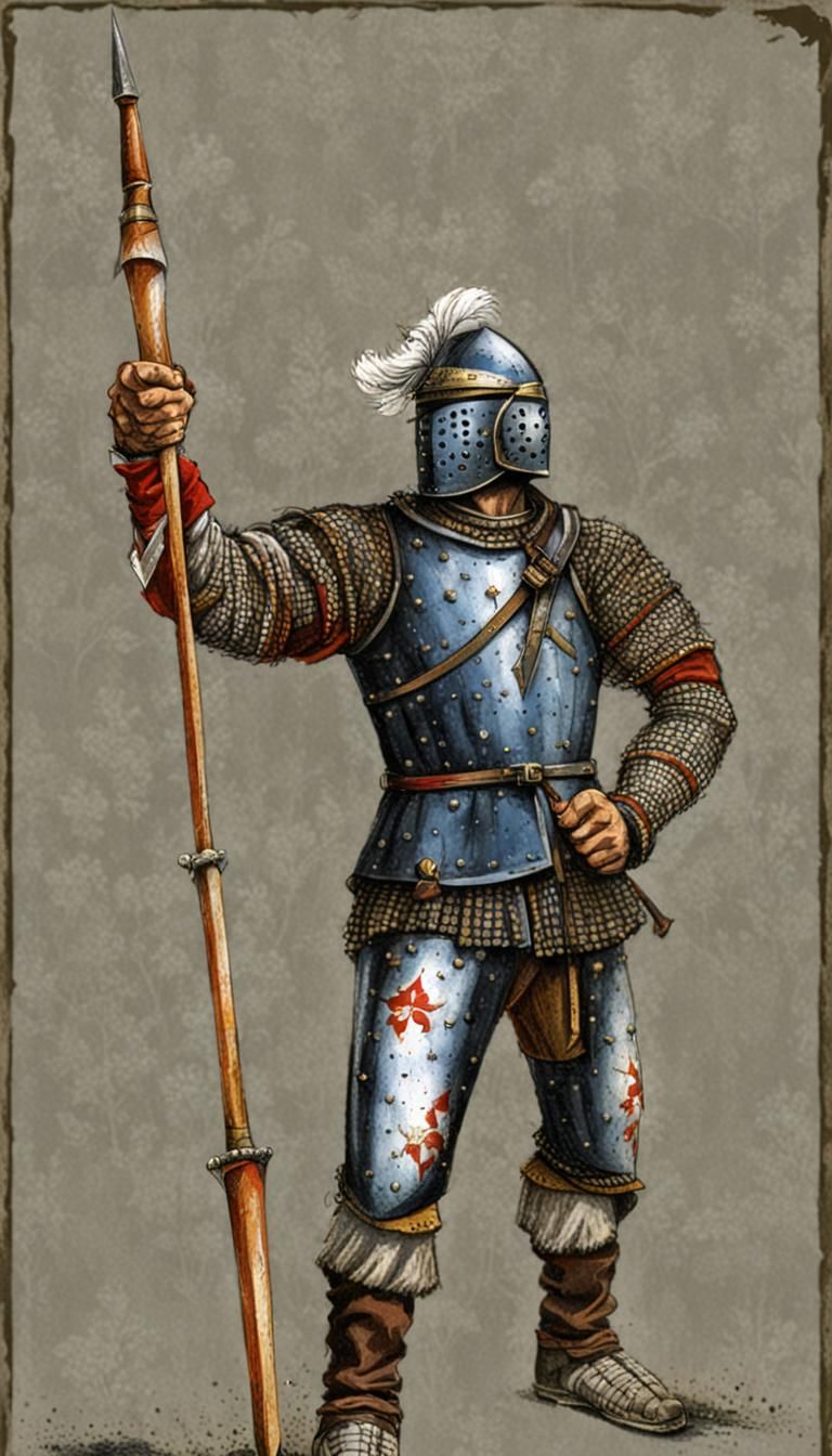 Medieval Pikeman Ready for Battle