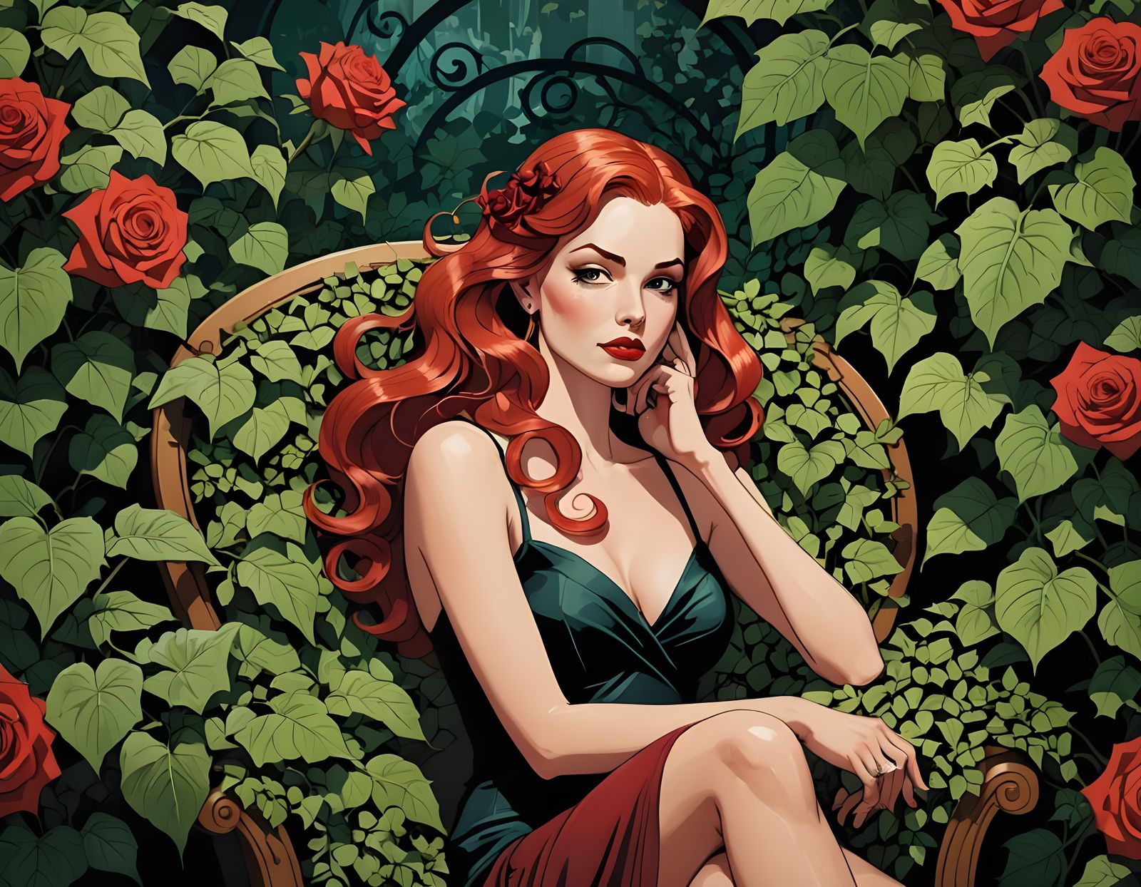 Futuristic Goddess in Green and Ruby Adornments