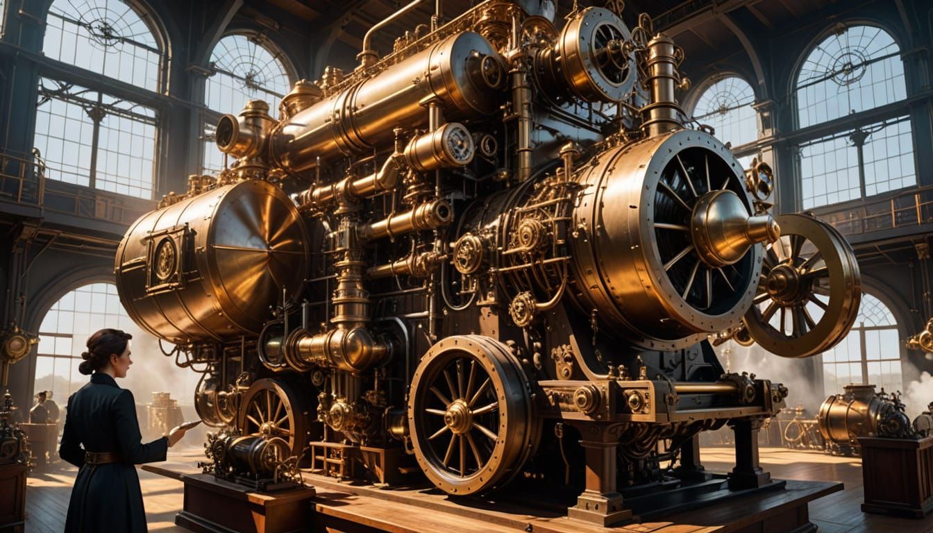 Massive Steampunk Cloud Engine with Engineer