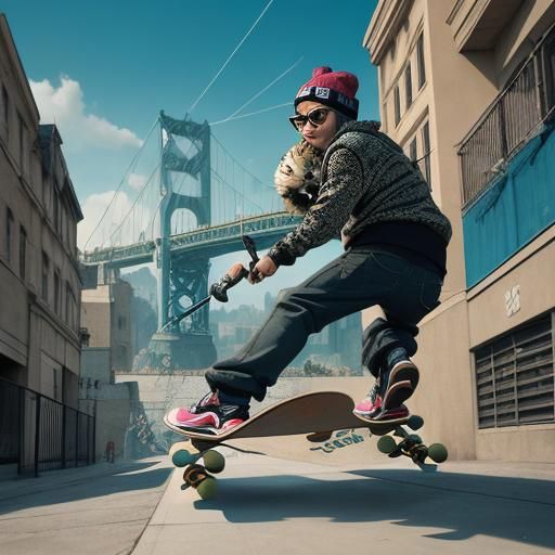 Tiger Skater in Banksy Style With Beanie