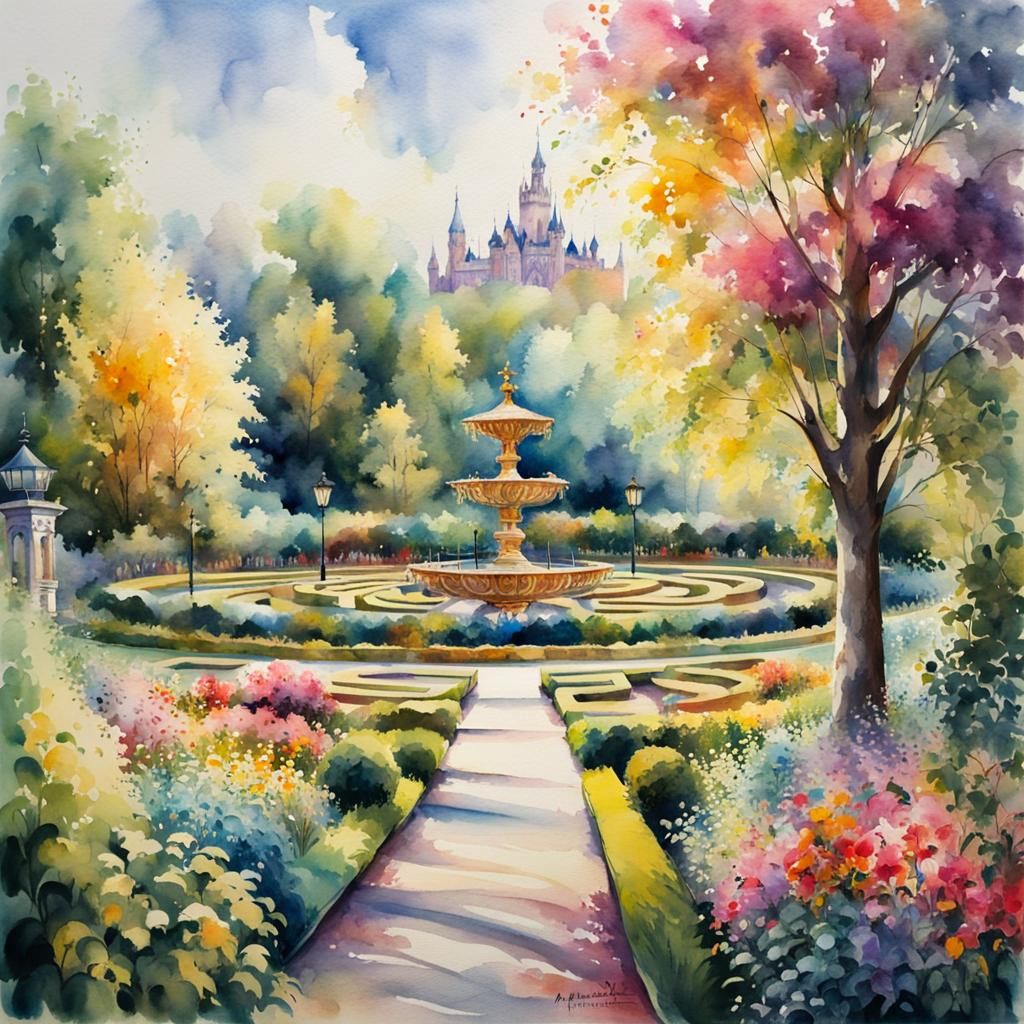 Fantasy Park with Playground in Watercolour Style