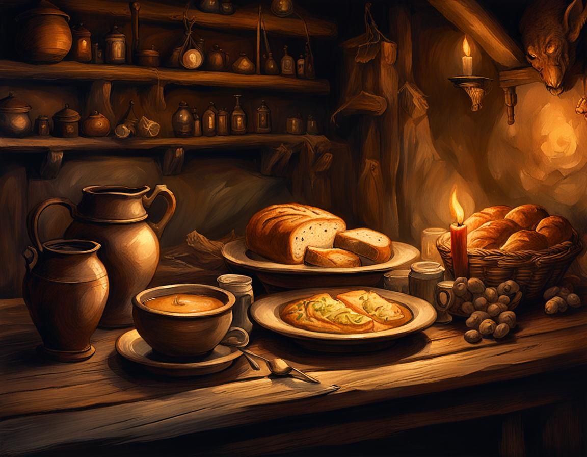 Cozy Tavern Scene in Fantasy Illustration Style