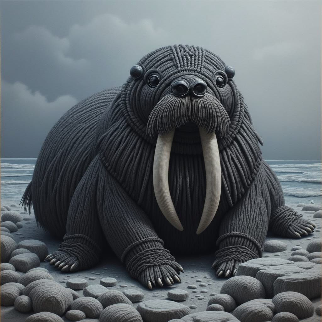 Hyperrealistic Walrus on Icy Shore