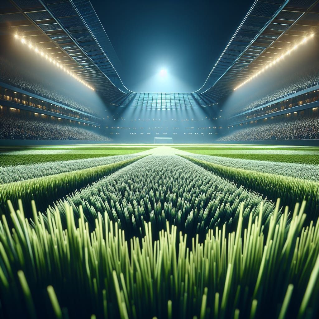 Hyperrealistic Football Pitch Macro with Moody Stadium