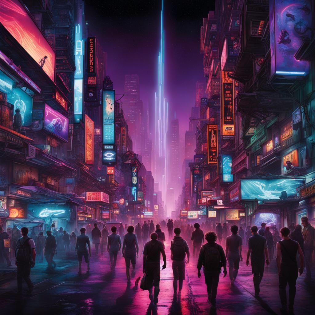 Night City Cyberpunk Marketplace in the Rain