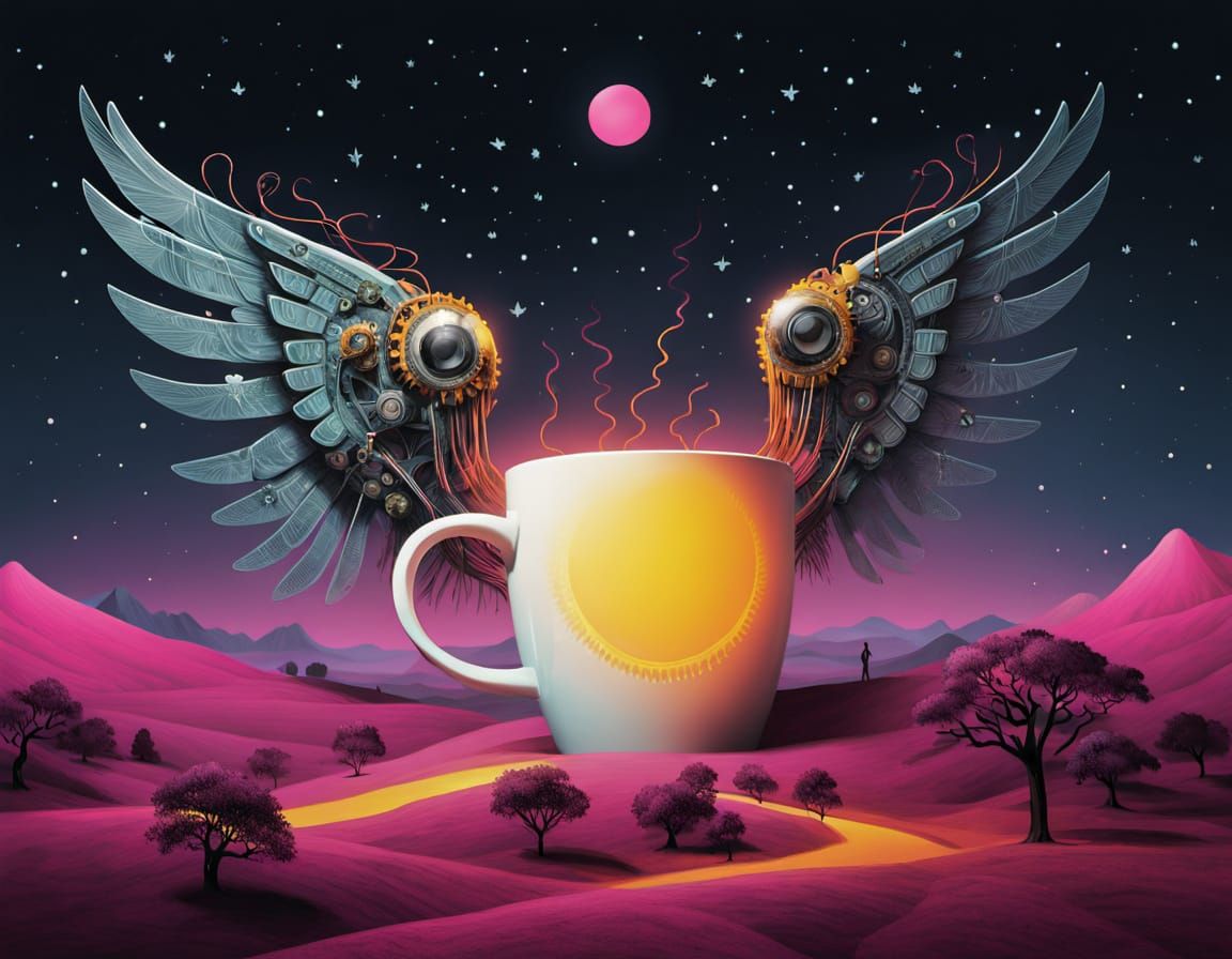 Winged Coffee Mug in Surreal Dreamscape