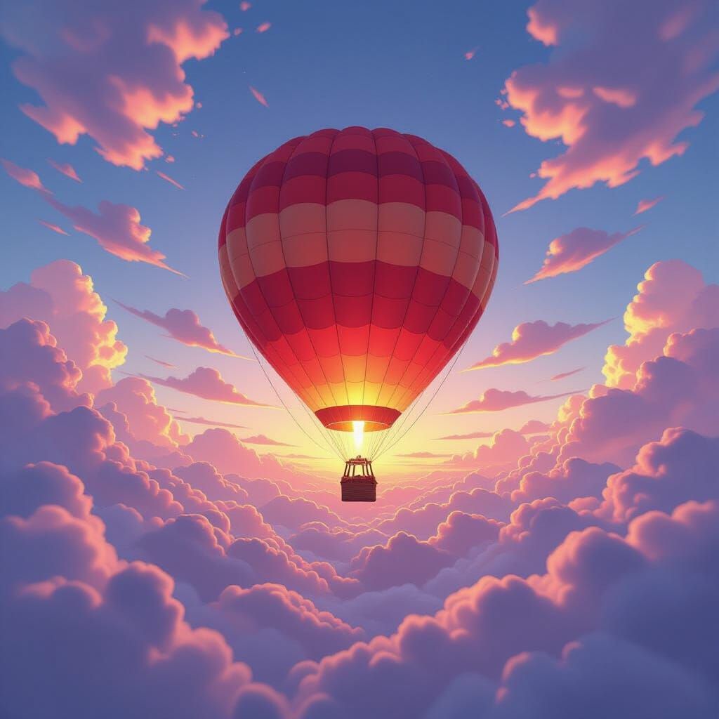 Majestic Hot Air Balloon in 3D Anime Style