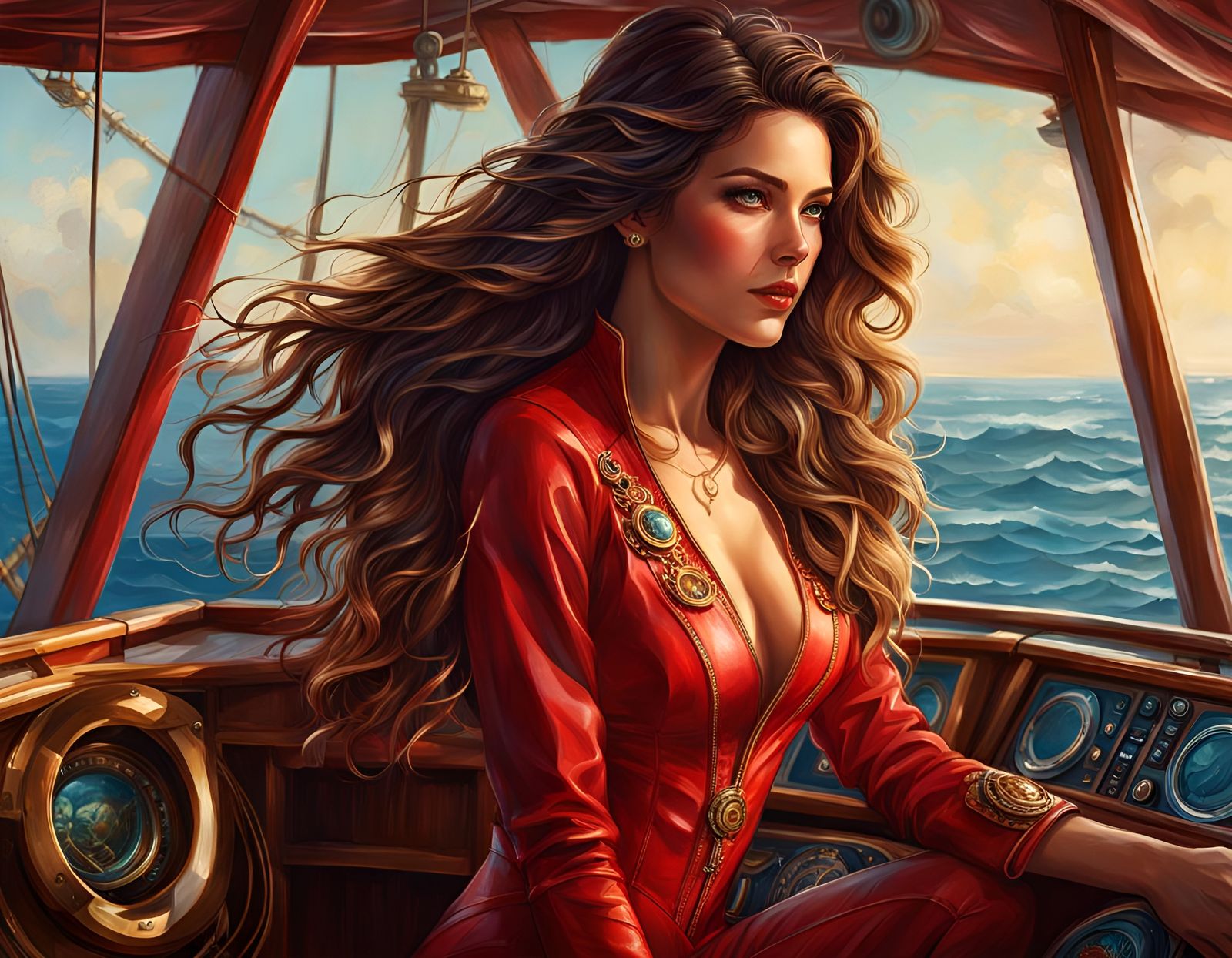 Brunette on Yacht in Caribbean: Concept Art