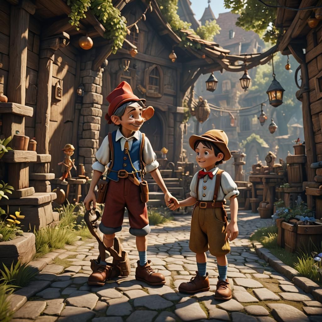Pinocchio and Malvina in Detailed 3D Render