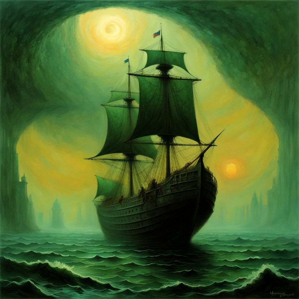 Mayflower Ship in Beksinski-Inspired Surrealism