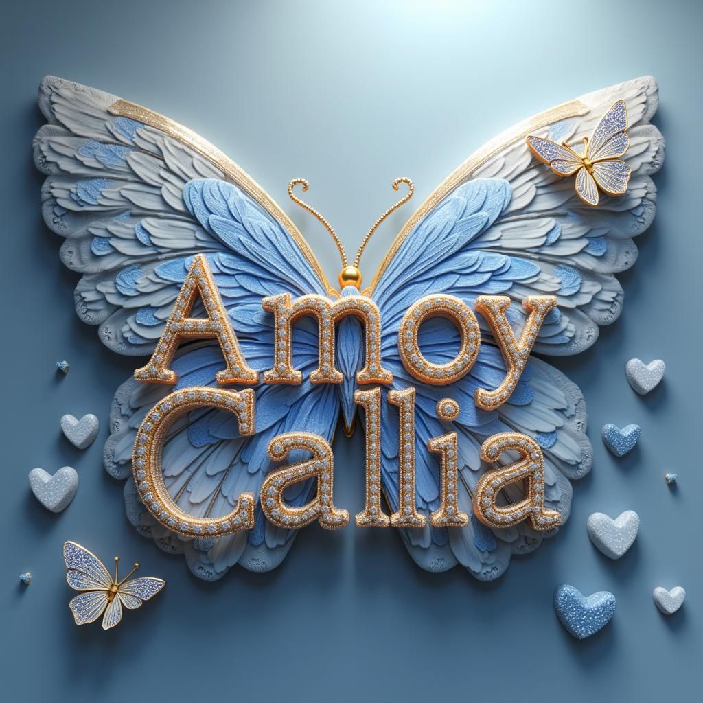 Gemstone Inlaid Name in 3D Render with Butterfly