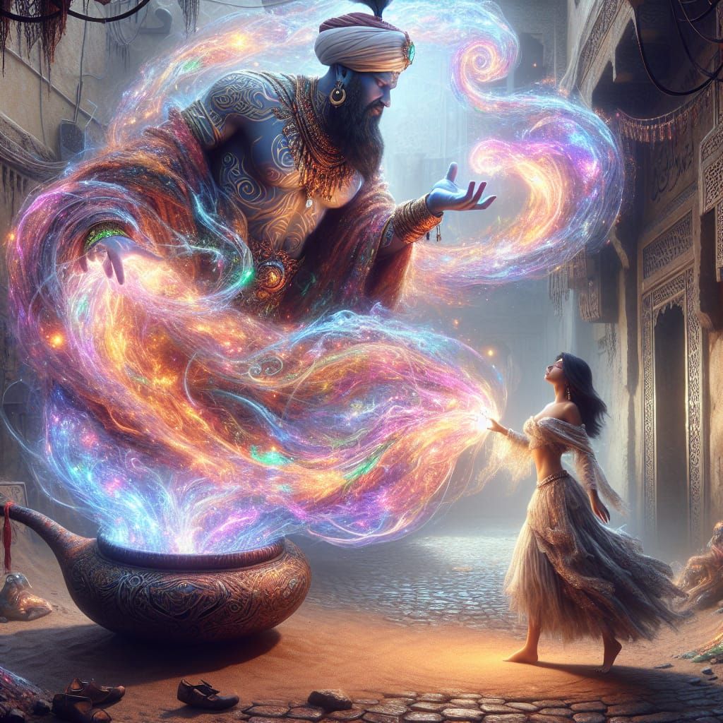 Genie's Magic Transforms Woman in Desert City