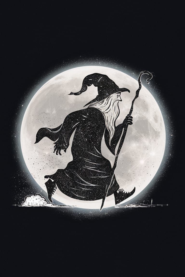 Gandalf's Glittering Moonwalk: A Whimsical Illustration