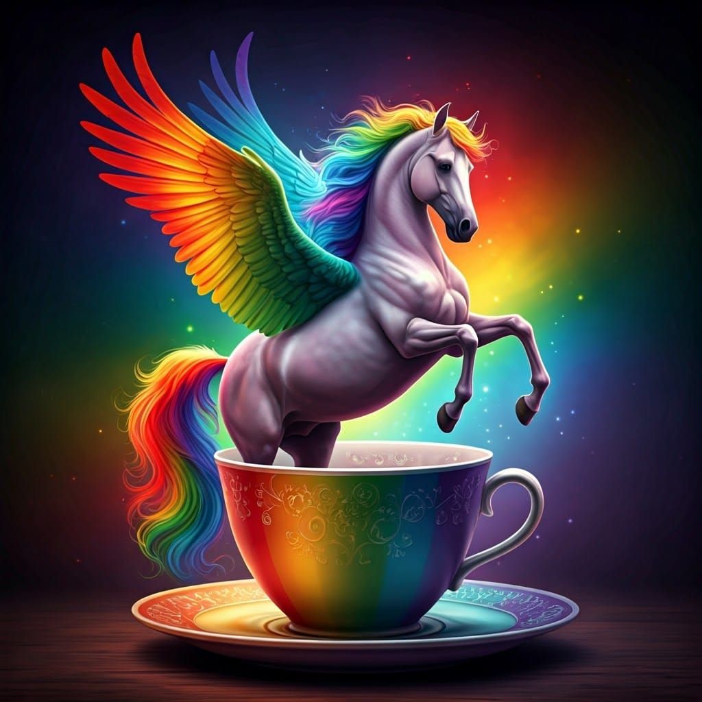 Rainbow Pegasus In a Rainbow Teacup