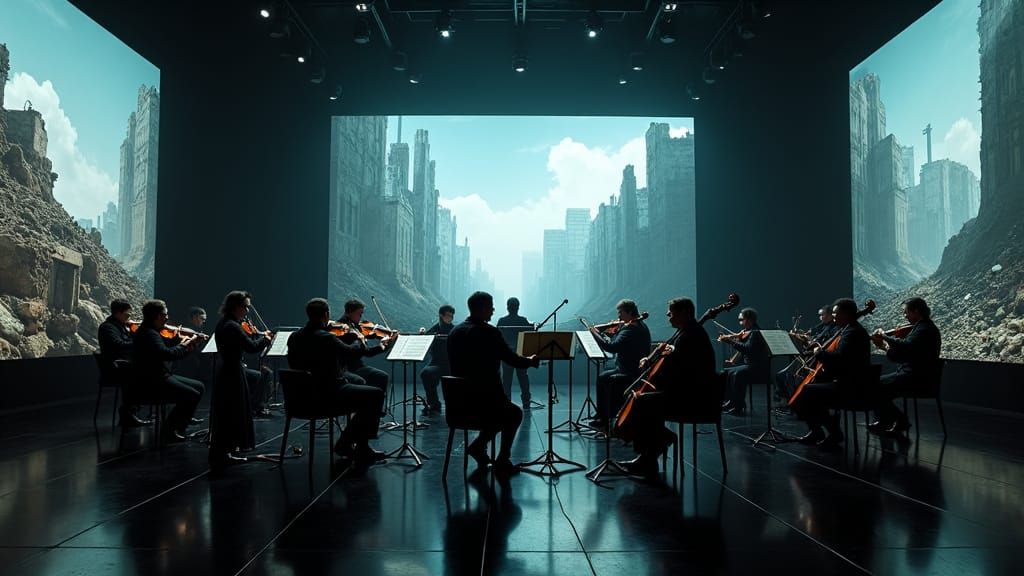 Post-Apocalyptic Orchestra in Black Cabinet Setting